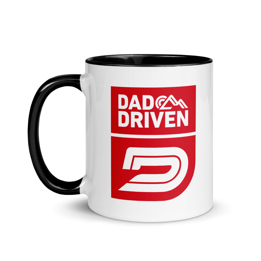 Dad Driven white mug with logo on the sides. Where exploration meets fatherhood.